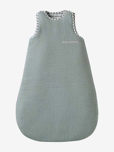 Baby Sleep Bag in Organic Cotton Gauze, ENVIE DE FRAISE sage green - vertbaudet enfant 