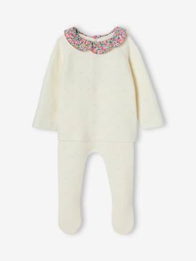 Bébé-Ensemble naissance 2 pièces en tricot détail tissu Liberty