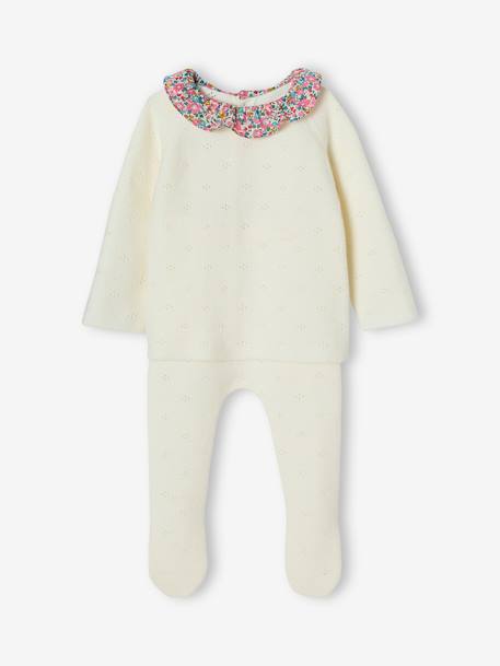 Ensemble naissance 2 pièces en tricot détail tissu Liberty écru - vertbaudet enfant 