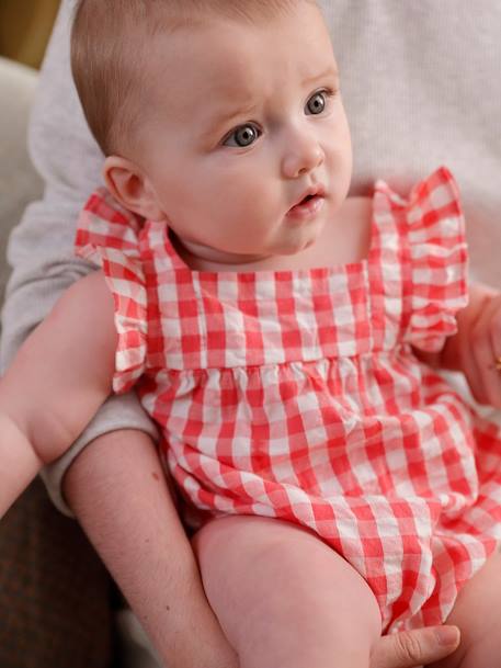 Sleeveless gingham sleepsuit raspberry pink - vertbaudet enfant 