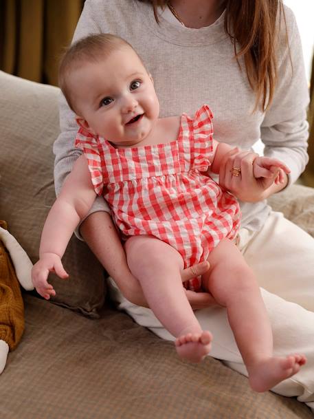 Sleeveless gingham sleepsuit raspberry pink - vertbaudet enfant 
