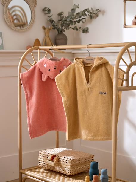 Poncho de bain bébé avec coton recyclé personnalisable Animal beige+ocre+olive+rose pâle - vertbaudet enfant 
