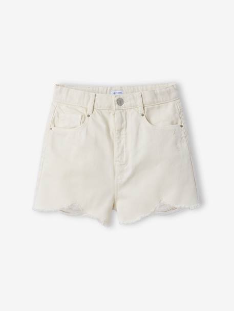 Distressed Denim Shorts for Girls, JONEN medium blue+vanilla - vertbaudet enfant 