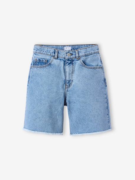 Short long en jean fille bas effiloché bleu clair - vertbaudet enfant 