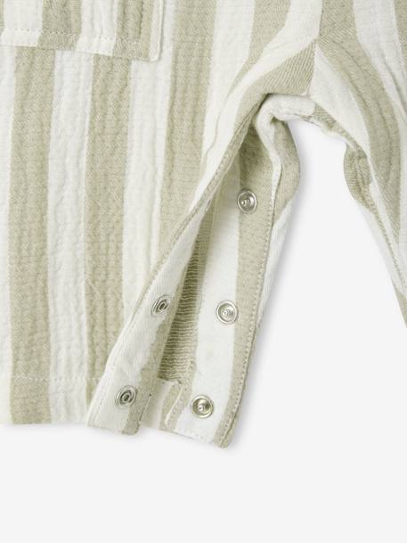 Striped Cotton Gauze Jumpsuit for Babies striped green - vertbaudet enfant 