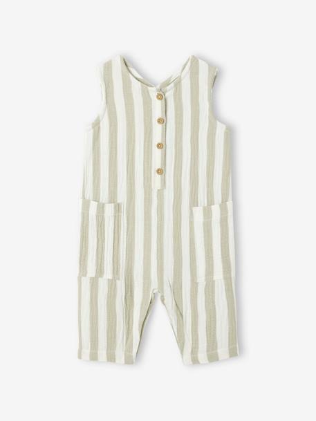 Combinaison bébé gaze de coton rayée rayé vert - vertbaudet enfant 