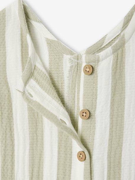 Striped Cotton Gauze Jumpsuit for Babies striped green - vertbaudet enfant 