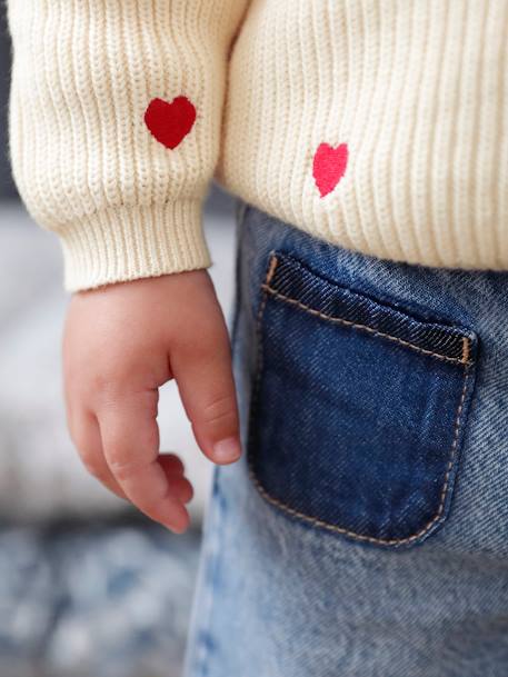 Gilet bébé brodé en côtes anglaises écru+marine+vert d'eau - vertbaudet enfant 