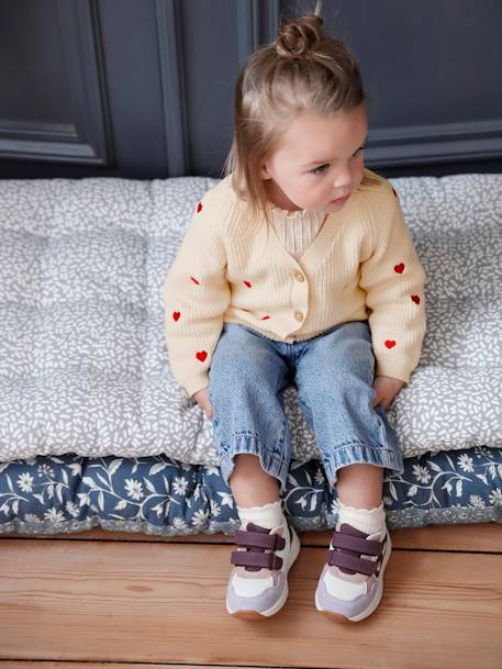 Gilet bébé brodé en côtes anglaises écru+marine+vert d'eau - vertbaudet enfant 