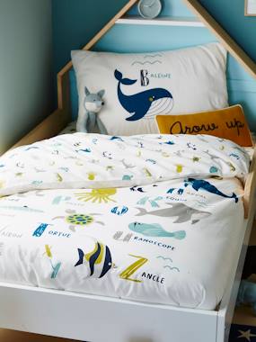 Linge de lit & Déco-Parure housse de couette enfant et taie d'oreiller ABECEDAIRE MARIN