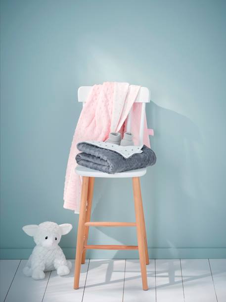 Stella Double-Sided Blanket in Fleece/Polar Fleece for Babies Grey Anthracite+Light Pink - vertbaudet enfant 