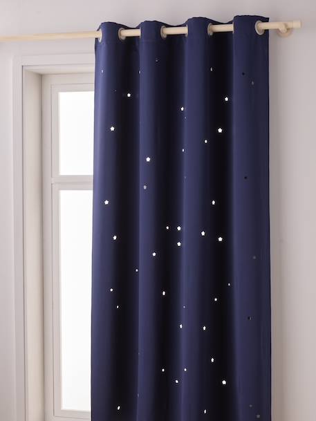 Rideau à oeillets occultant et motifs perforés MARINE+moutarde+rose poudré+vert moyen / étoiles+vert sauge - vertbaudet enfant 