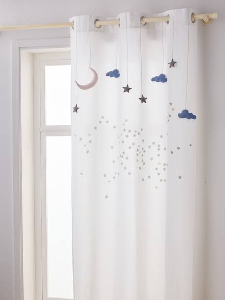 Semi-Sheer Curtain with Eyelets & Clouds & Stars Garland White - vertbaudet enfant 