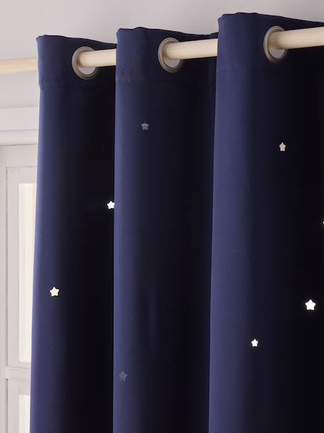 Rideau à oeillets occultant et motifs perforés MARINE+moutarde+rose poudré+vert moyen / étoiles+vert sauge - vertbaudet enfant 