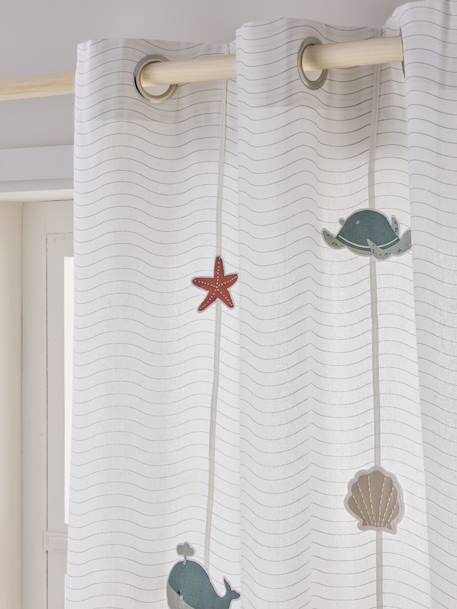Semi-Sheer Curtain with Eyelets & Marine Animals, Under the Ocean WHITE LIGHT SOLID WITH DESIGN - vertbaudet enfant 