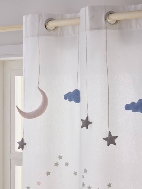Semi-Sheer Curtain with Eyelets & Clouds & Stars Garland White - vertbaudet enfant 