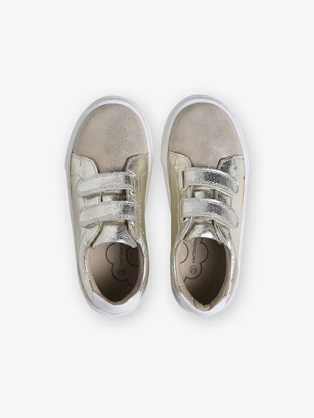 Leather Hook-&-Loop Trainers for Children, Designed for Autonomy gold+printed beige - vertbaudet enfant 
