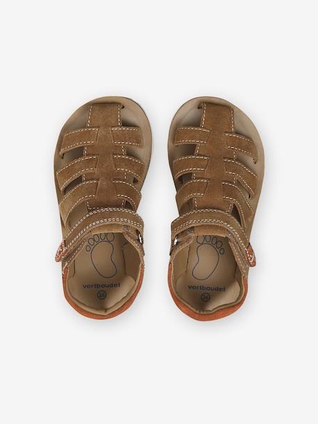 Leather Hook-&-Loop Sandals for Children, Designed for Autonomy camel - vertbaudet enfant 
