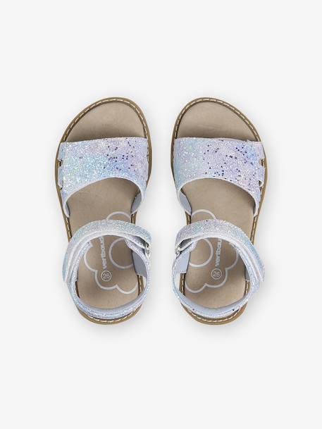 Glittery Hook-and-Loop Sandals for Girls printed white+set blue - vertbaudet enfant 