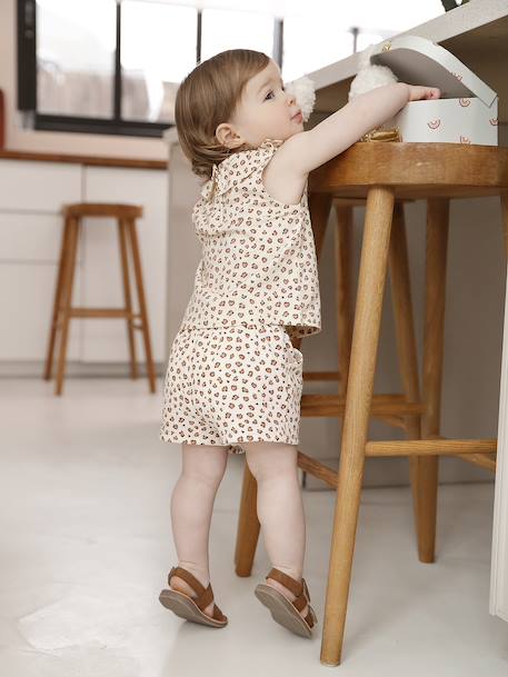 Leopard Print Shorts in Cotton Gauze for Babies vanilla - vertbaudet enfant 