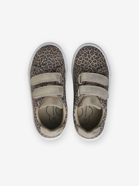 Leather Hook-&-Loop Trainers for Children, Designed for Autonomy gold+printed beige - vertbaudet enfant 