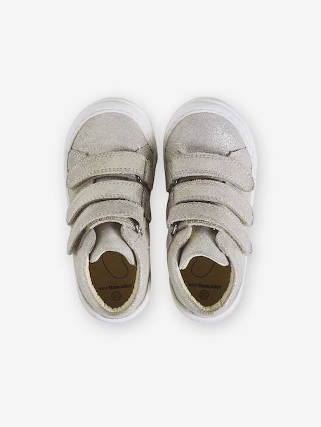 Baskets enfant fille cuir à scratchs beige imprimé+marine+or - vertbaudet enfant 