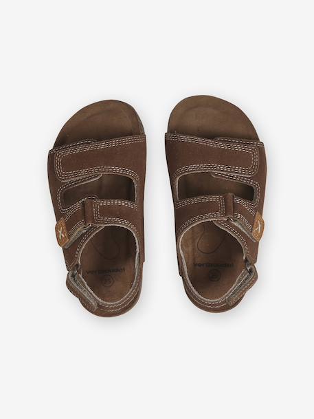Leather Hook-&-Loop Sandals for Children, Designed for Autonomy camel - vertbaudet enfant 