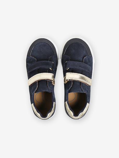 Hook-and-Loop Trainers in Leather for Girls brown+navy blue - vertbaudet enfant 