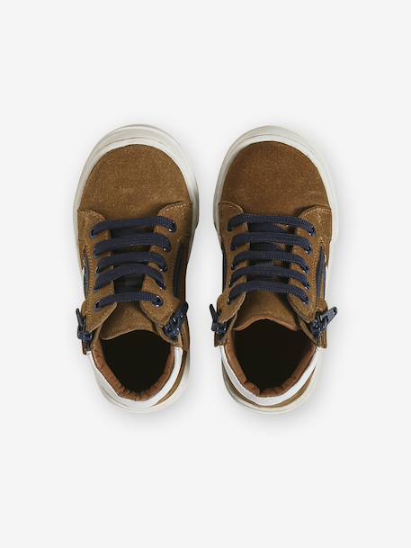 High-Top Leather Shoes for Boys brown+navy blue - vertbaudet enfant 