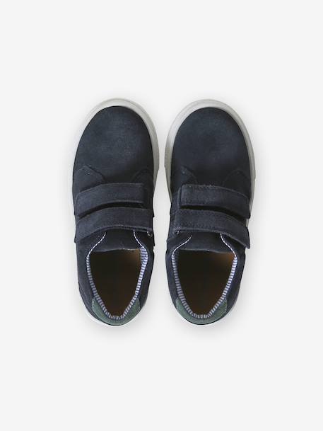 Derbies garçon cuir à scratchs beige+marine+MARRON MOYEN UNI - vertbaudet enfant 