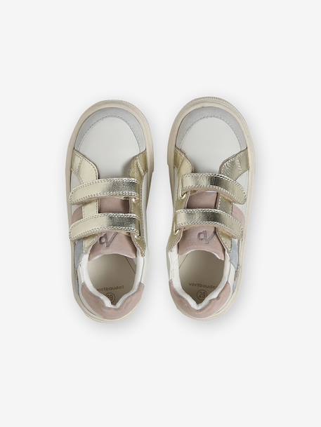 Baskets enfant fille cuir à scratchs blanc imprimé+écru - vertbaudet enfant 
