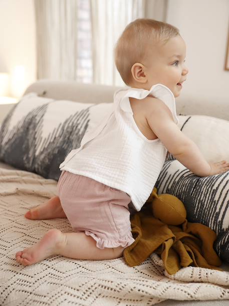 Pack of 2 baby shorts, 1 plain + 1 printed rose - vertbaudet enfant 