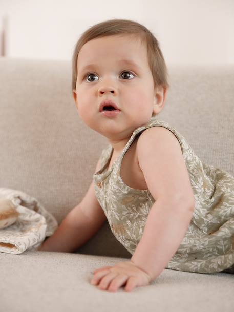 Printed baby playsuit khaki - vertbaudet enfant 