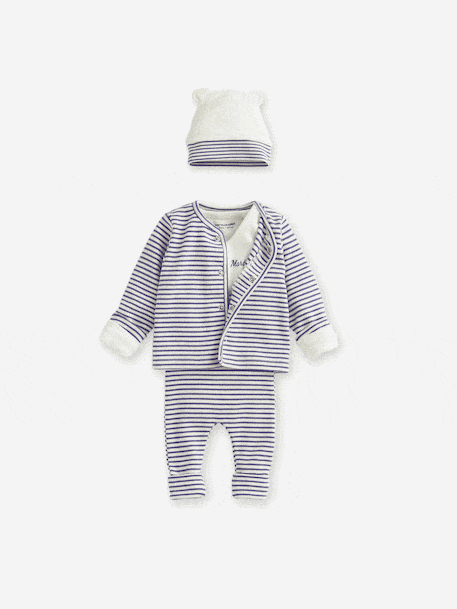 Ensemble bébé évolutif mixte body + legging + cardigan + bonnet bleu - vertbaudet enfant 