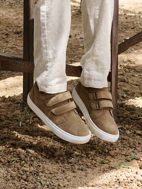Derbies garçon cuir à scratchs beige+marine+MARRON MOYEN UNI - vertbaudet enfant 