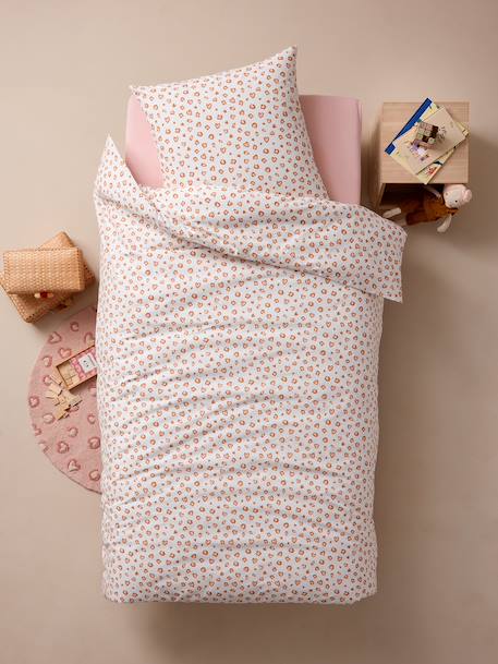 Duvet Cover + Pillowcase Bedding Set for Children, with Recycled Cotton, LEOPARD printed white - vertbaudet enfant 