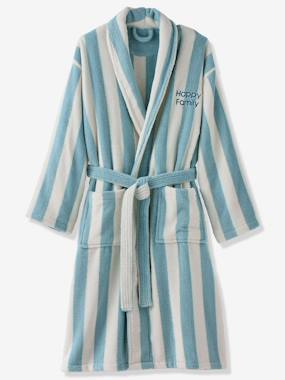 -Peignoir de bain adulte mixte rayures TRANSAT capsule famille personnalisable, avec coton recyclé
