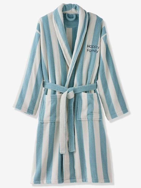 Peignoir de bain adulte mixte rayures TRANSAT capsule famille personnalisable, avec coton recyclé rayé bleu+rayé vert - vertbaudet enfant 