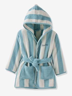 -Peignoir de bain Enfant rayures TRANSAT capsule famille personnalisable, avec coton recyclé