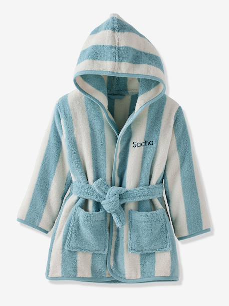 Peignoir de bain Enfant rayures TRANSAT capsule famille personnalisable, avec coton recyclé rayé bleu+rayé jaune+rayé rose+rayé violet - vertbaudet enfant 