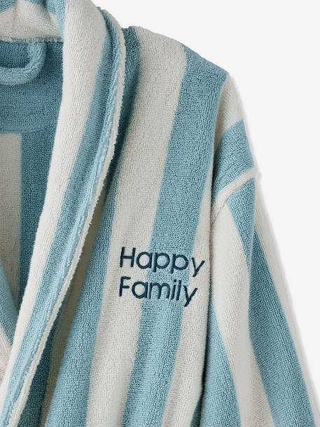 Peignoir de bain adulte mixte rayures TRANSAT capsule famille personnalisable, avec coton recyclé rayé bleu+rayé vert - vertbaudet enfant 