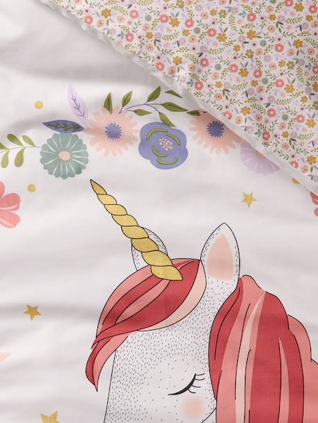Duvet Cover + Pillowcase Set with Recycled Cotton for Children, Little Unicorn printed white - vertbaudet enfant 