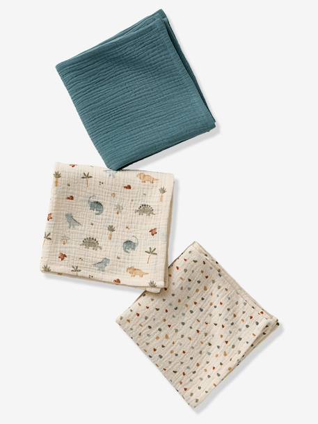 Lot de 3 langes en gaze de coton MINISAURUS multicolore - vertbaudet enfant 