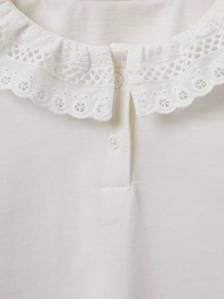 Girl's t-shirt with English embroidery collar CYRILLUS in organic cotton ecru - vertbaudet enfant 