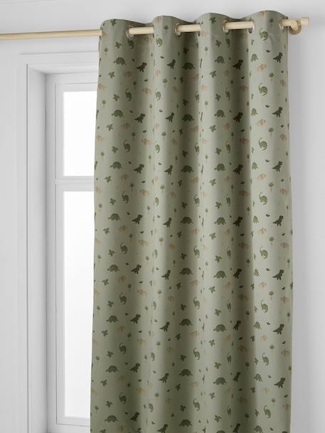 Blackout Eyelet Curtain with Glow-in-the-Dark Minisaurus Dinosaurs sage green - vertbaudet enfant 