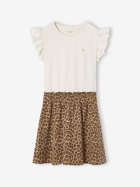Robe fille effet 2 en 1 beige+écru+indigo+rayé rose+rose pâle - vertbaudet enfant 