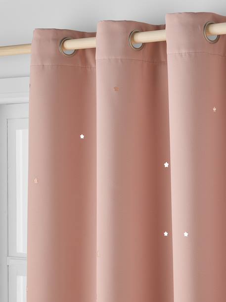 Rideau à oeillets occultant et motifs perforés MARINE+moutarde+rose poudré+vert moyen / étoiles+vert sauge - vertbaudet enfant 