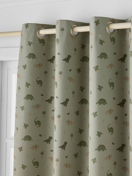 Blackout Eyelet Curtain with Glow-in-the-Dark Minisaurus Dinosaurs sage green - vertbaudet enfant 
