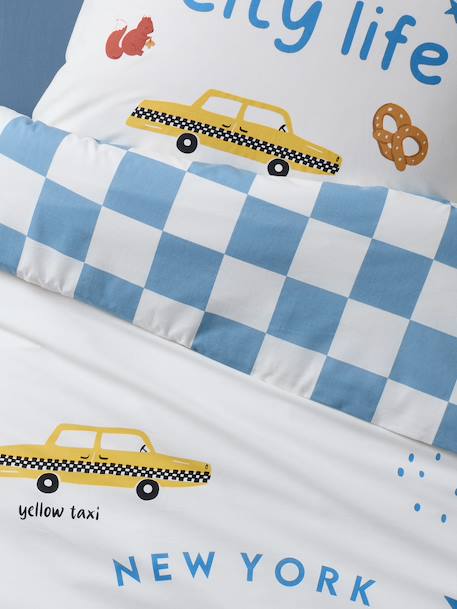 Parure housse de couette + taie d'oreiller enfant avec coton recyclé VARSITY carreaux bleu - vertbaudet enfant 