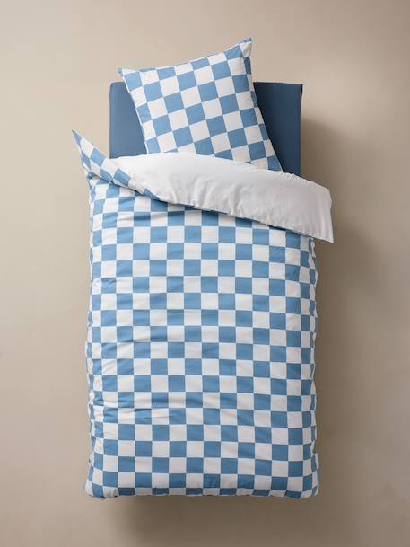 Duvet cover set + pillowcase for children with recycled cotton VARSITY chequered blue - vertbaudet enfant 